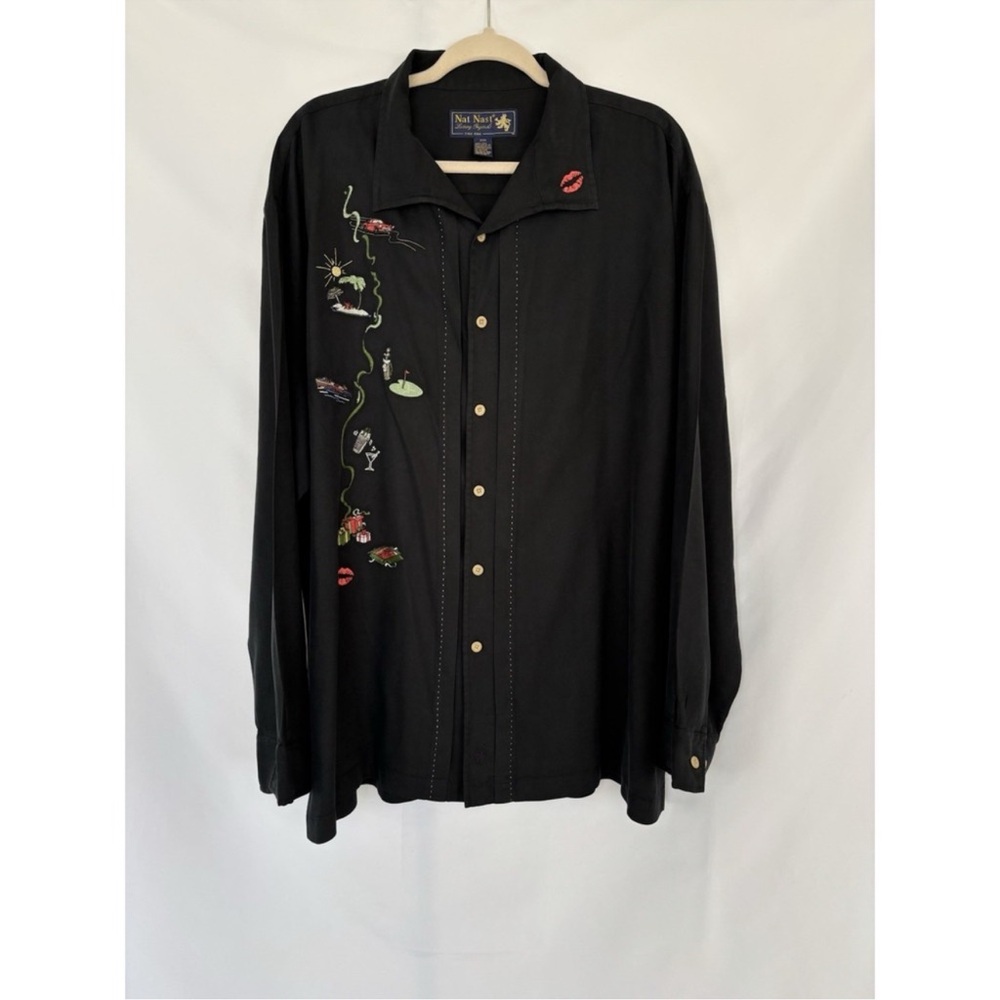 Nat Nast Black Shirt with Colorful Embroidery